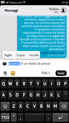 Nokia N9 copia incolla
